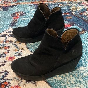 Fly London suede wedge booties